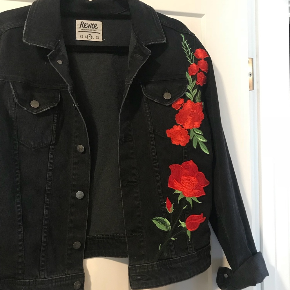 Revive embroidered rose jean jacket